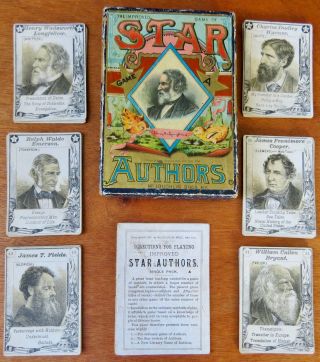 Antique1888 Mcloughlin Brothers Card Game Improved Star Authors Complete Pack A