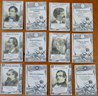 Antique1888 McLOUGHLIN BROTHERS Card Game IMPROVED STAR AUTHORS Complete PACK A 7