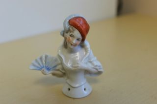 Vintage Porcelain Lady Half Doll With Hand Fan