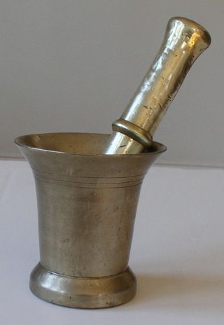 Antique Solid Brass Mortar & Pestle 5.  8 ",  9 Lbs Russia