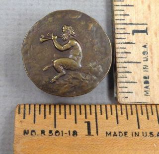 Satyr Blowing Horn,  1800s Antique Embossed 1 - Piece Brass Mythical Picture Button