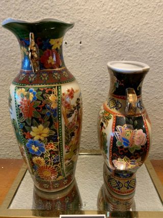 Asian Ceramic Vases 8 & 10 Inches tall 3