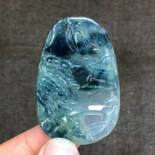 Rare Ice Color Jadeite Jade Carve Handwork Chinese Landscape Collectible Pendant