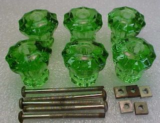 Set Of 6 Vintage Green Glass Drawer Pulls / Handle 1 1/4 "
