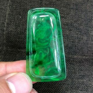 Rare Collectible Chinese Handwork Ice Green Jadeite Jade Lotus & Fish Pendant 7