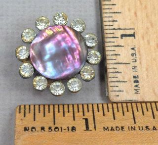 Multi - Material Antique Button,  1800s Dyed Pearl,  Paste Jewel Border Set In Metal