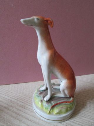 Antique Staffordshire Greyhound Whippet On Painted Base