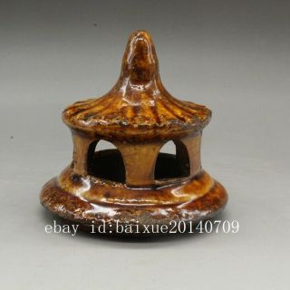 Chinese old hand - carved porcelain yellow glaze three foot incense burner c02 4