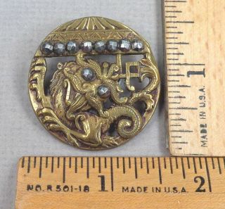 Chinese Dragon,  1800s 1 - Piece Brass Open - Work Button,  W/ Cut - Steel Trim,  Large