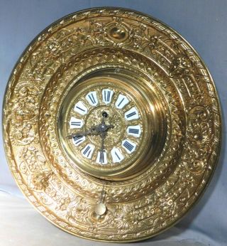 Antique Farcot Paris French Baroque Brass Plaque Gargoyle Clock Gothic Enamel