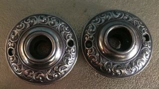 2 Door Knob Vintage Round Brass Back Plates 2.  5 " Ornate
