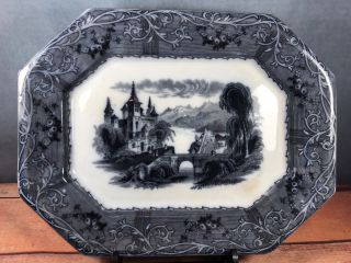 Tj & J Mayer Black Transferware Platter “rhone Scenery” 15.  5” Repaired As - Is C3