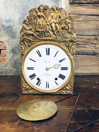 Antique French Courlet Brass Clock Movement A Seillieres Wheat Harvest Maiden