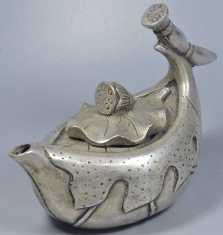 Collectable Handwork Old Miao Silver Carve Buddha Lotus Souvenir Tibet Tea Pot 3