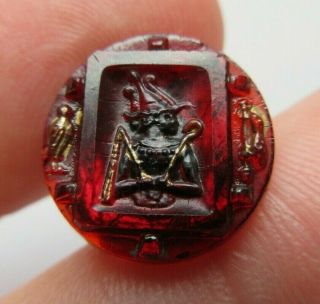 Wow Stunning Rare Antique Vtg Ruby Red Glass Picture Button Egyptian Theme (s)
