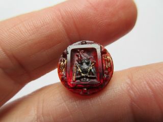 WOW Stunning RARE Antique Vtg Ruby Red GLASS Picture BUTTON Egyptian Theme (S) 2