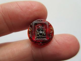 WOW Stunning RARE Antique Vtg Ruby Red GLASS Picture BUTTON Egyptian Theme (S) 3