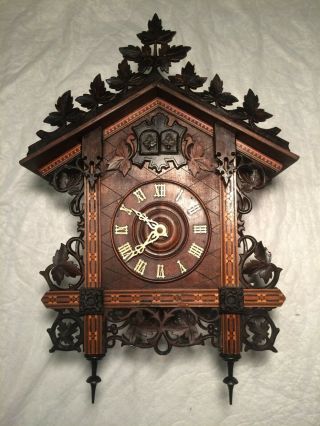 Antique Black Forest Railroad Cuckoo Clock Quail Running.
