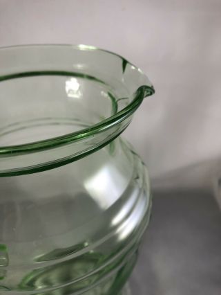 ANTIQUE VINTAGE LARGE GREEN GLASS LEMONADE COVERED PITCHER DEPRESSION VASELINE 8