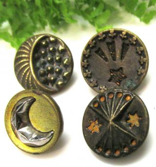 4 Victorian Metal Buttons W/ Moon And Stars 1 Perfume C57