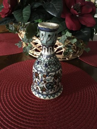 Vintage Jerusalem Jordan Islamic Iznik Armenian Floral Pottery Vase