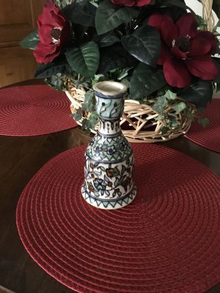 Vintage Jerusalem Jordan Islamic Iznik Armenian Floral Pottery Vase 2