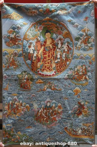 36 " Tibet Tibetan Cloth Silk Buddhism Buddha Tangka Thangka Painting Mural 13