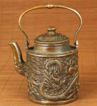 Unique Chinese Old Bronze Casting Dragon Statue Tea Pot Teapot