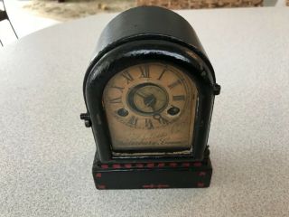 Estate Rare Antique 1860s Victorian Terry Clock Co.  Black Iron Alarm Clock