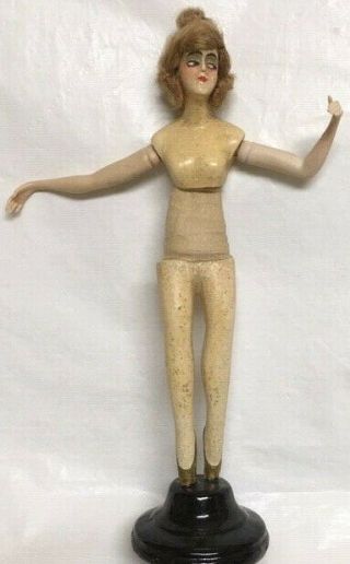 Antique Composition 9 " Ballerina Model On Stand W Articulating Porcelain Arms