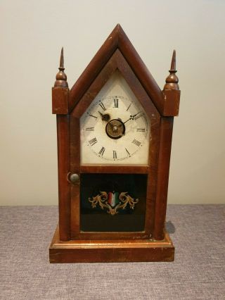 Antique 19th Century Waterbury Clock Co.  Mahogany Steeple Clock (mantel Clock)