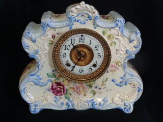 Ansonia Dresden Extra Porcelain Clock Floral Pattern 1102