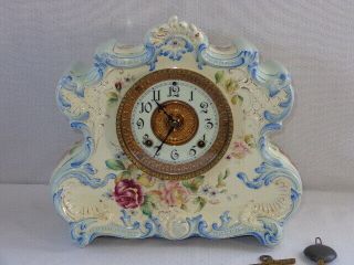 Ansonia Dresden Extra Porcelain Clock Floral Pattern 1102 2