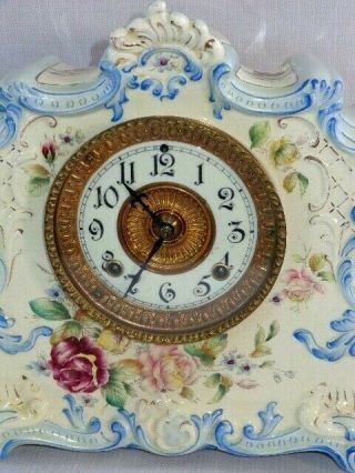 Ansonia Dresden Extra Porcelain Clock Floral Pattern 1102 4