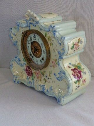 Ansonia Dresden Extra Porcelain Clock Floral Pattern 1102 6