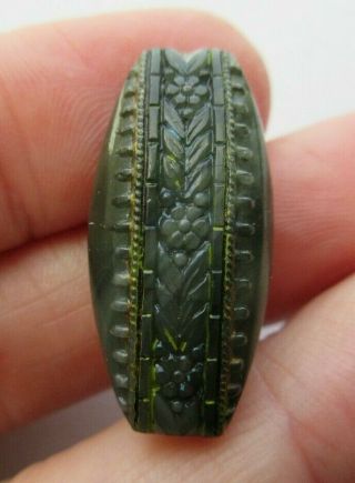Incredible Antique Vtg Glass Button Unique Shape Imitation Fabric Flowers (s)
