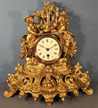 Antique French Gilded Spelter Mantel Clock