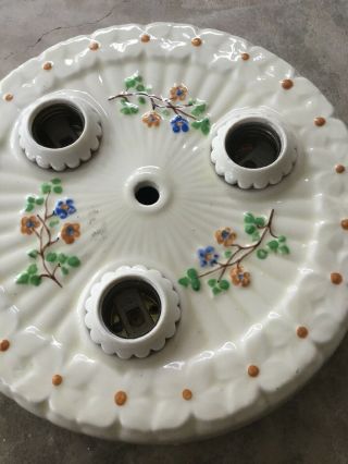 Vintage Ceiling fixture Chandelier Lighting 1930s porcelain 3 Bulb Porcelier 2