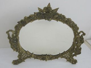 Antique Victorian Cherub Brass Oval Mirror National Brass & Iron 14x17