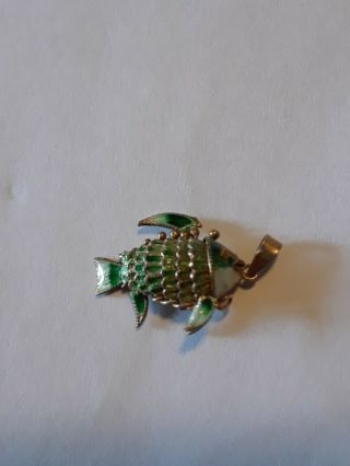 Charming Vintage Chinese Cloisonne Small Articulated Green Fish Charm Pendant