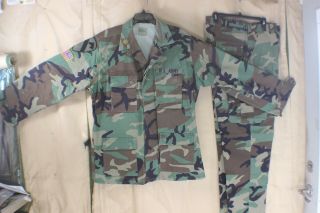 Military Issue Woodland Camo Bdu Set Top & Pants Size Med.  Short Read B4 You Buy