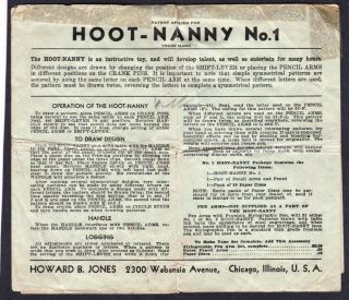 VINTAGE 1930 ' s HOOT - NANNY NO.  1 SPIRO GRAPH ART TOY 2