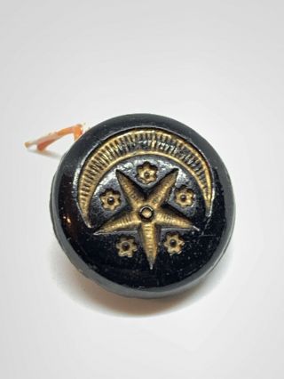 Star and Moon Antique Victorian Incised Gold Black Glass Button 15.  87mm 3