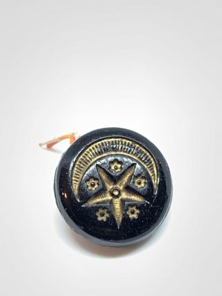 Star and Moon Antique Victorian Incised Gold Black Glass Button 15.  87mm 4