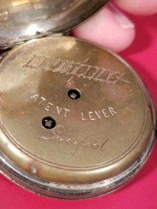 M J Tobias Patent Lever Liverpool Key Wind Pocket Watch 4 Parts Or Restoration