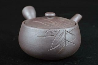 S6733: Japanese Banko - Ware Brown Pottery Flower Sculpture Teapot Kyusu Sencha