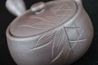 S6733: Japanese Banko - ware Brown pottery Flower sculpture TEAPOT Kyusu Sencha 3