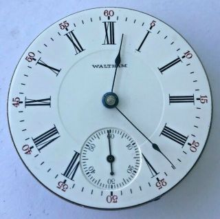 18s - Antique 1906 Waltham Hand Winding Pocket Watch Movement W.  Porcelain Dial
