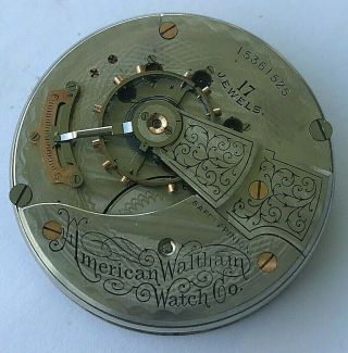 18s - Antique 1906 Waltham hand winding pocket watch movement w.  porcelain dial 3