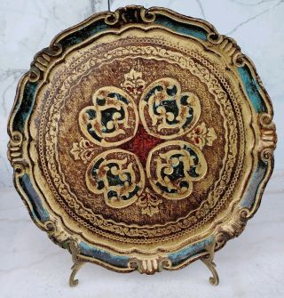 Vintage Italian Florentine Toleware Gold Gilt Round Tray Florence Italy